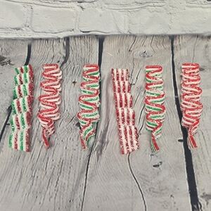 5.5" Red and Green Candy Ribbon Christmas Ornaments, Set Of 6